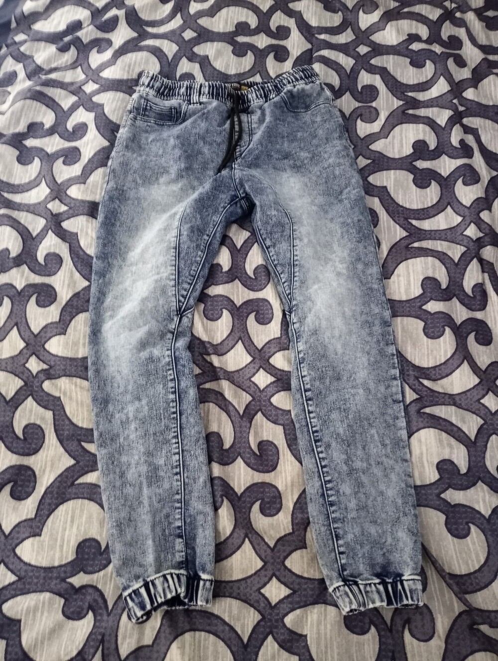 ZOO YORK Mens Elastic Waist/Cuff Drawstring Jeans